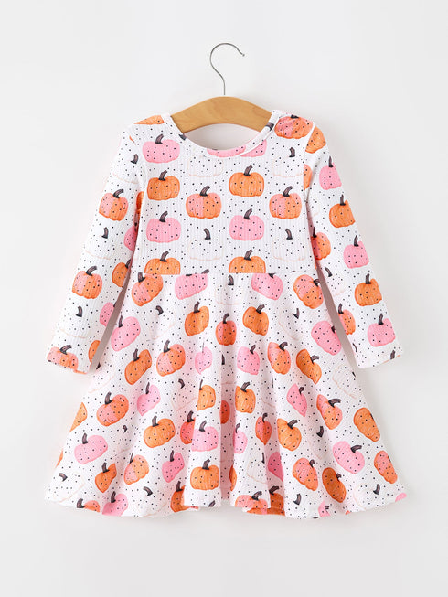 fall-pumpkin-print-girls-twirl-dress-long-sleeve-sophias-style-2
