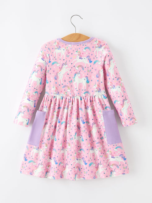 pink-unicorn-girls-pocket-dress-rainbow-star-print-sophias-style-2