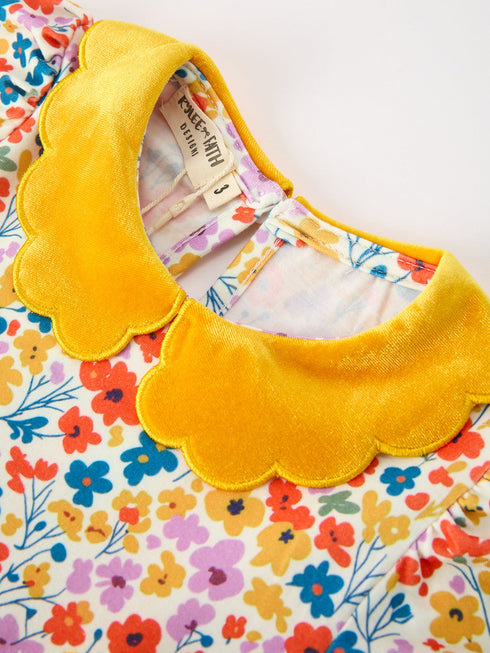 floral-girls-dress-yellow-velvet-collar-bow-puff-sleeve-dress-sophias-style-3