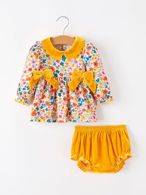 floral-baby-girl-outfit-set-yellow-velvet-collar-bow-bloomers-sophias-styleRomper-1