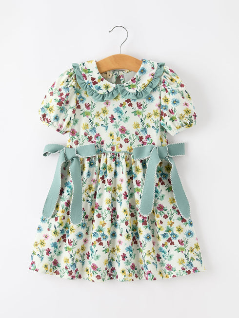 green-floral-girls-dress-petal-collar-bow-waist-puff-sleeve-dress-sophias-styleDress-1