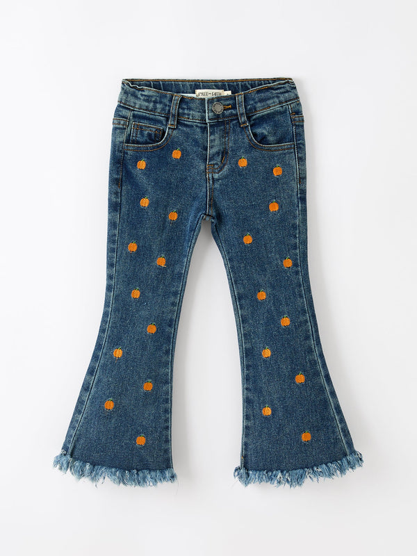 girls-pumpkin-embroidered-flare-jeans-fall-denim-pants-with-fringe-hem-sophias-styleJeans-1