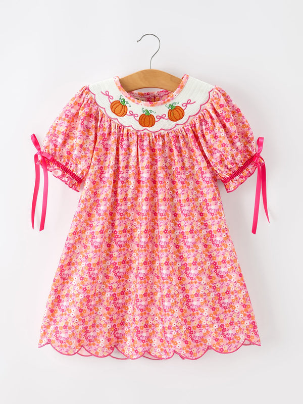 girls-halloween-thanksgiving-hot-pink-smocked-twirl-dress-sophias-styleDress-1