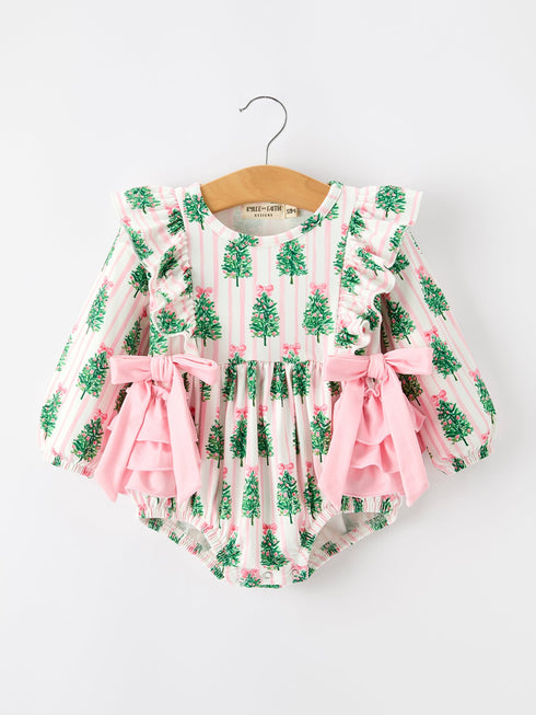 christmas-tree-print-ruffle-bow-baby-girl-bubble-romper-sophias-styleRomper-1