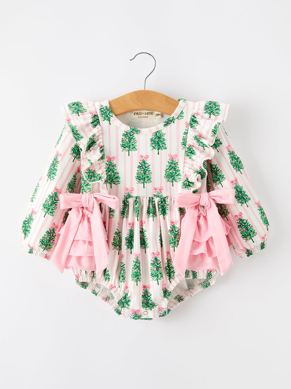 christmas-tree-print-ruffle-bow-baby-girl-bubble-romper-sophias-styleRomper-1