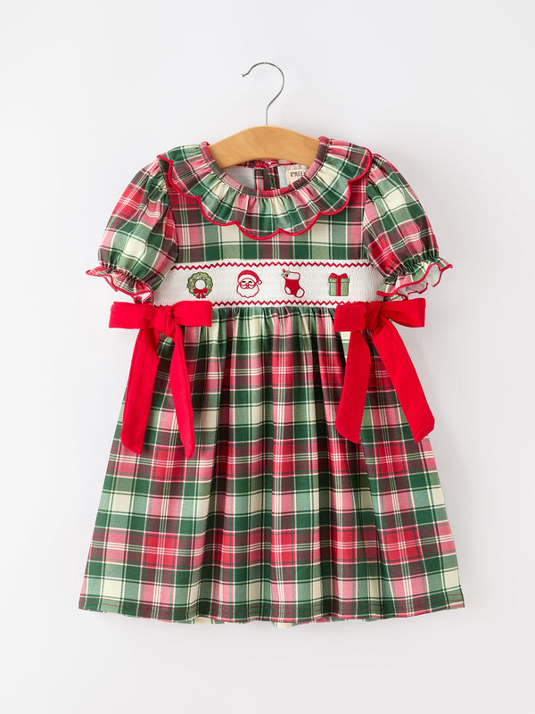 christmas-girls-plaid-smocked-ruffle-collar-bow-dress-sophias-styleDress-1