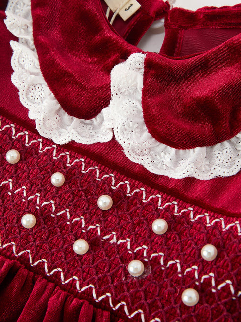 christmas-burgundy-velvet-girls-smocked-pearl-lace-collar-dress-sophias-style-3