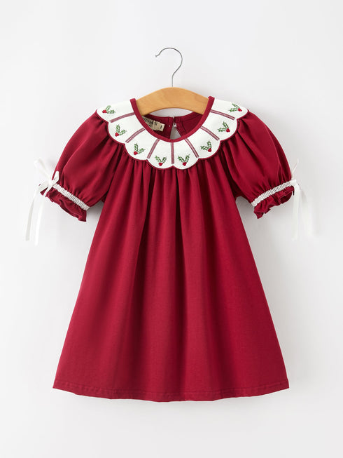 christmas-holly-embroidered-girls-dress-petals-collar-puff-sleeve-sophias-styleDress-1