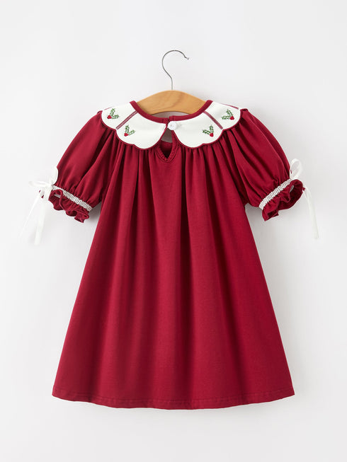 christmas-holly-embroidered-girls-dress-petals-collar-puff-sleeve-sophias-style-2