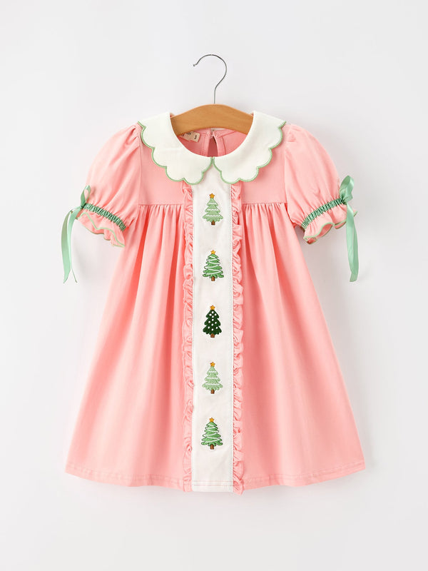 christmas-girls-pink-christmas-tree-embroidered-ruffle-dress-sophias-styleDress-1
