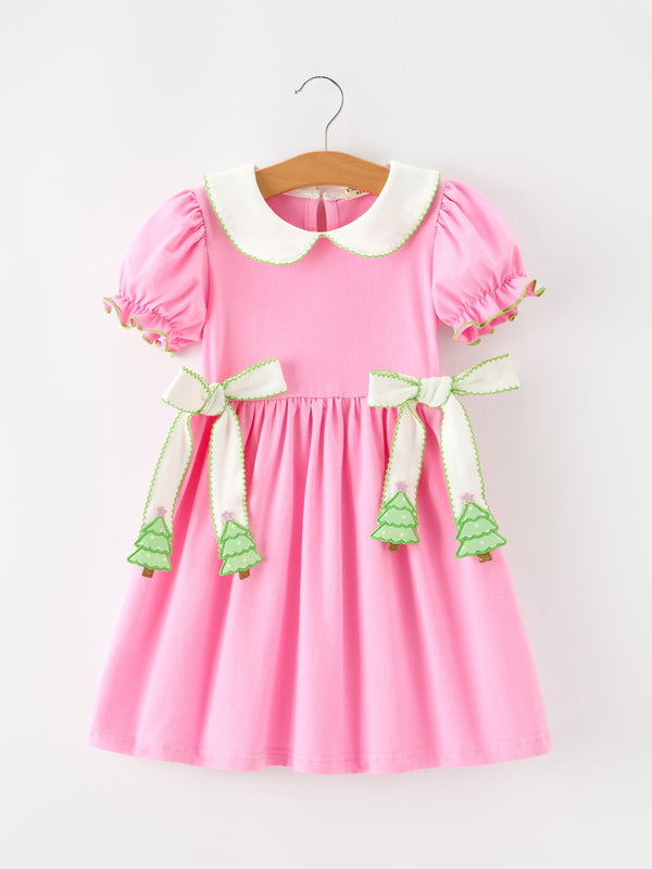 girls-christmas-pink-bow-christmas-tree-peter-pan-collar-dress-rylee-faith-sophias-styleDress-1