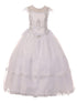 Big Girls White Illusion Neck Embroidered Satin Organza Communion Dress 7-20 - SophiasStyle.com