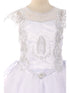 Big Girls White Illusion Neck Embroidered Satin Organza Communion Dress 7-20 - SophiasStyle.com