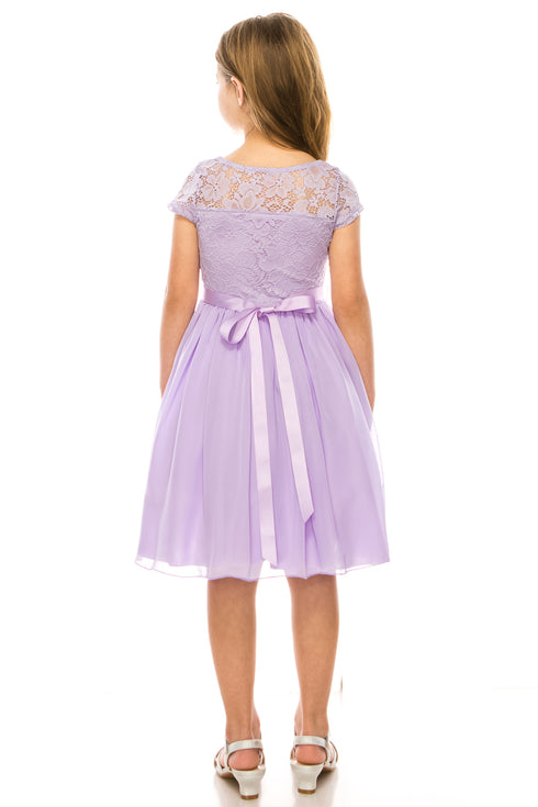 Lace and Chiffon Junior Bridesmaid Party Dress with Stone Belt, Sizes 8-14 - SophiasStyle.com