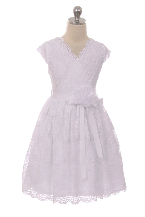 Vestido de ocasión especial de encaje elástico con borde de flores amarillas para niñas grandes 8-14