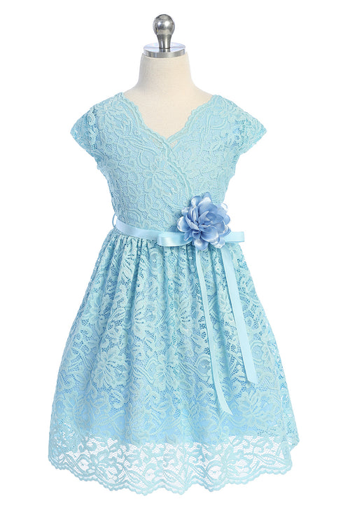 Vestido de ocasión especial de encaje elástico con borde de flores amarillas para niñas grandes 8-14