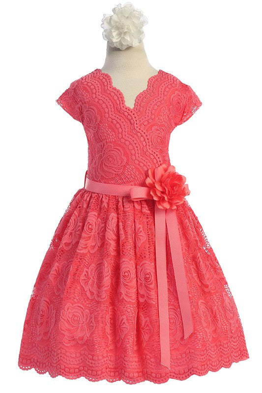 Girls Multi Color Flower Border Stretch Lace Special Occasion Dress 2-14