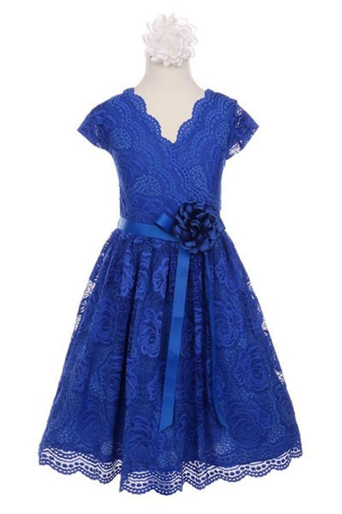 Vestido de ocasión especial de encaje elástico con borde de flores amarillas para niñas grandes 8-14