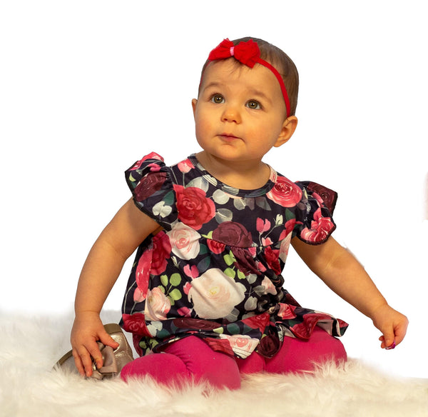 dark-color-rose-floral-milk-silk-flutter-dress Great Lakes kids - Sophia's StyleFlutter Dress-1