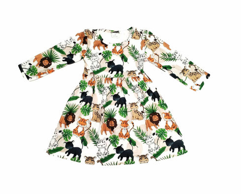 jungle-long-sleeve-milk-silk-dress Great Lakes kids - Sophia's Style-2