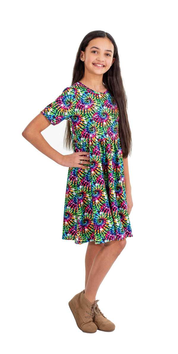neon-swirl-short-sleeve-milk-silk-dress Great Lakes kids - Sophia's StyleLong Sleeve Dress-1