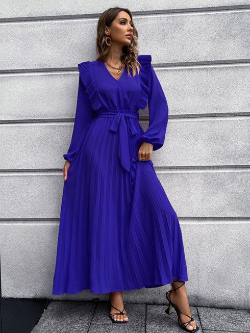 pleated-surplice-tie-waist-maxi-dress Sophia's Trends - Sophia's Style--
