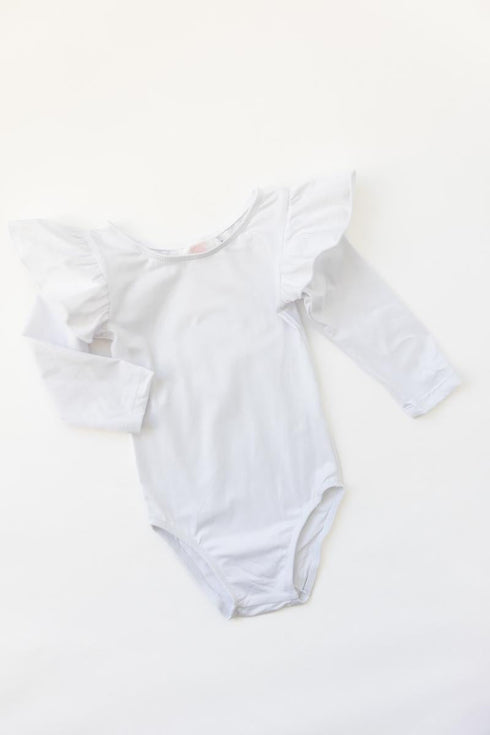 white-l-s-flutter-sleeve-leotard Mila & Rose - Sophia's Style-White L/S Flutter Sleeve Leotard-6-12M--1