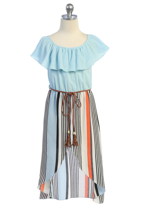 Girls Off-Shoulder Drawstring Striped Jumpsuit Dress 4-14 - SophiasStyle.com