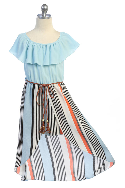 Girls Off-Shoulder Drawstring Striped Jumpsuit Dress 4-14 - SophiasStyle.com