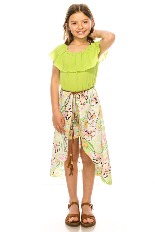 Girls Off-Shoulder Drawstring Floral Jumpsuit Dress 4-14 - SophiasStyle.com