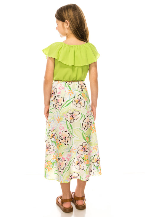 Girls Off-Shoulder Drawstring Floral Jumpsuit Dress 4-14 - SophiasStyle.com