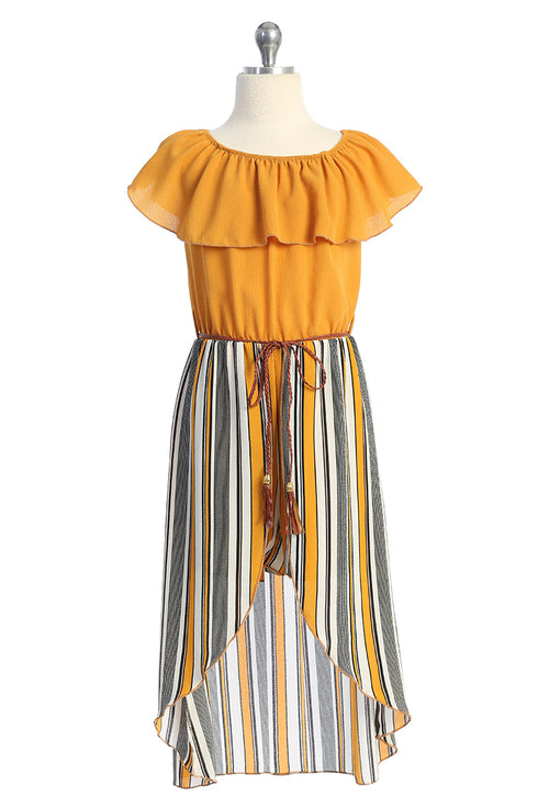 Girls Off-Shoulder Drawstring Striped Jumpsuit Dress 4-14 - SophiasStyle.com