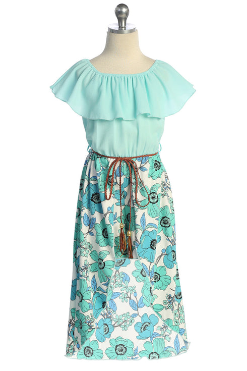 Girls Off-Shoulder Drawstring Floral Jumpsuit Dress 4-14 - SophiasStyle.com