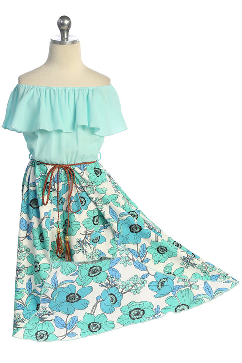 Girls Off-Shoulder Drawstring Floral Jumpsuit Dress 4-14 - SophiasStyle.com