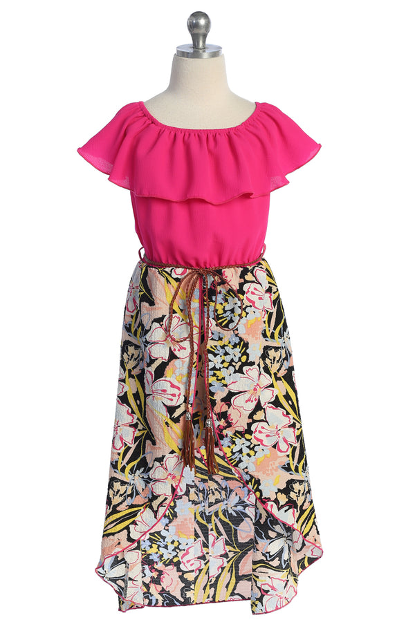 Girls Off-Shoulder Drawstring Floral Jumpsuit Dress 4-14 - SophiasStyle.com