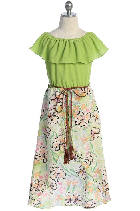 Girls Off-Shoulder Drawstring Floral Jumpsuit Dress 4-14 - SophiasStyle.com