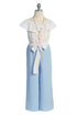 Girls Off-Shoulder Ruffle Jumpsuit with Waist Tie and Necklace, Sizes 4-14