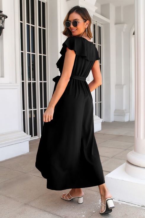 ruffled-surplice-tie-waist-slit-midi-dress Sophia's Trends - Sophia's Style--