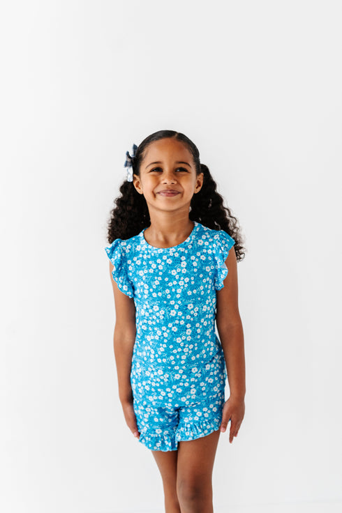 blue-base-flowers-ruffle-short-set-little-pajama-co - Sophia's Style -4