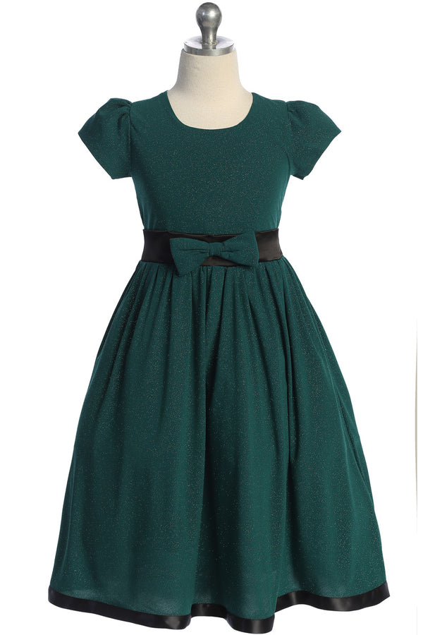 Girls Contrast Waistline Holiday Dress with Bow 4-14