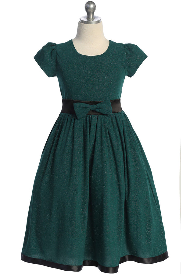 Girls Contrast Waistline Holiday Dress with Bow 4-14