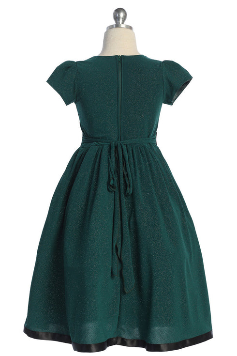 Girls Contrast Waistline Holiday Dress with Bow 4-14