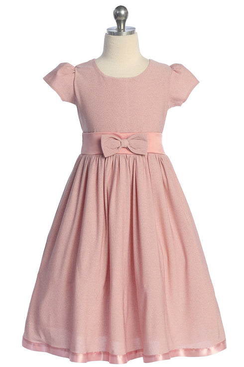 Girls Contrast Waistline Holiday Dress with Bow 4-14