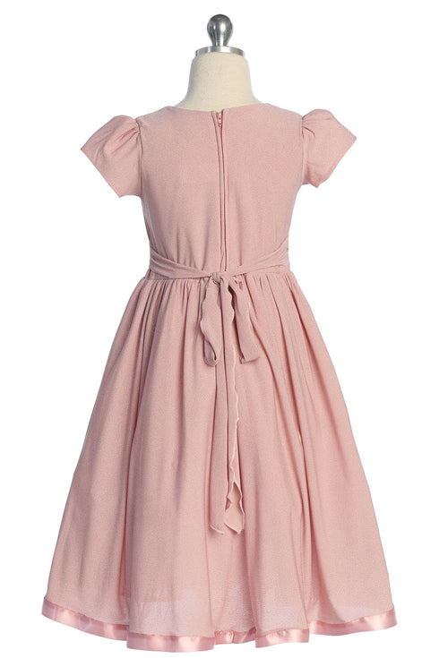 Girls Contrast Waistline Holiday Dress with Bow 4-14