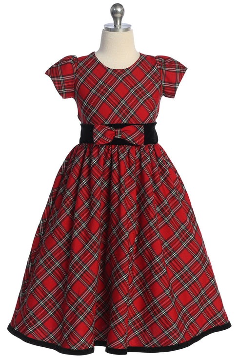 Girls Contrast Waistline Holiday Dress with Bow 4-14