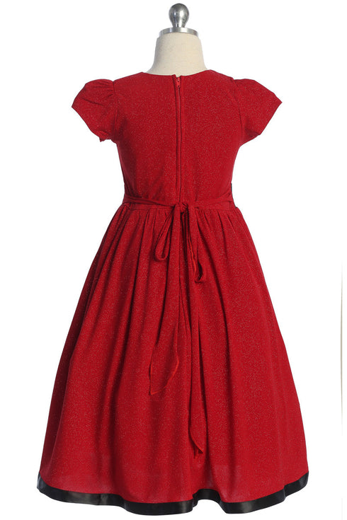 Girls Contrast Waistline Holiday Dress with Bow 4-14