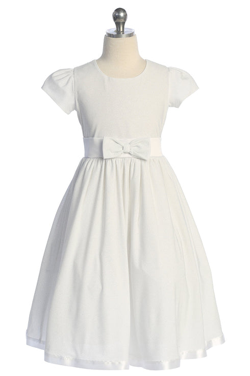 Girls Contrast Waistline Holiday Dress with Bow 4-14