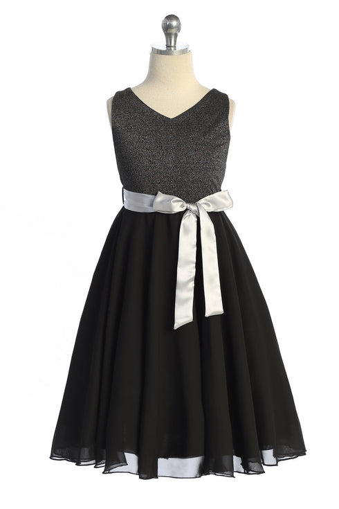 Girls Multi Color Glitter V Neckline Flower Girl Dress 4-16