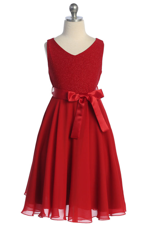 Girls Multi Color Glitter V Neckline Flower Girl Dress 4-16