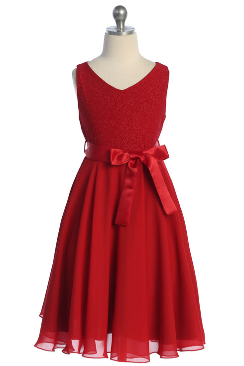 Girls Multi Color Glitter V Neckline Flower Girl Dress 4-16